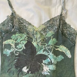Garden fairy butterfly green camisole lace neckline